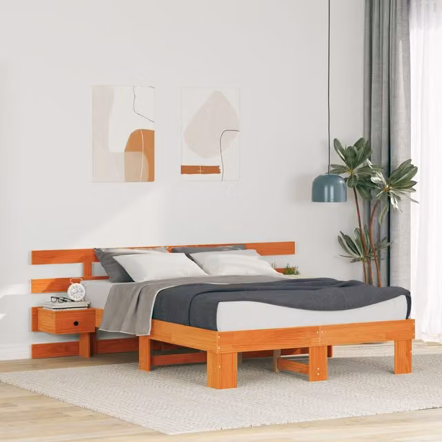 Berkfield Home Brown Solid Pine Wood Bed W/D/H: 190 x 135 x 73 cm