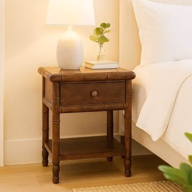 Artisan Furniture Brown Mango Wood Carved Bedside Table