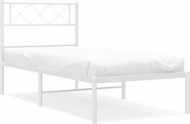 Berkfield Home Metal Bed Frame with Headboard in White, W/D/H: 100 x 200 cm – 1