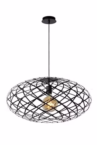 Lucide Wolfram Black Metal Pendant Light, Diameter: 65 cm, E27, Height Adjustable and Dimmable
