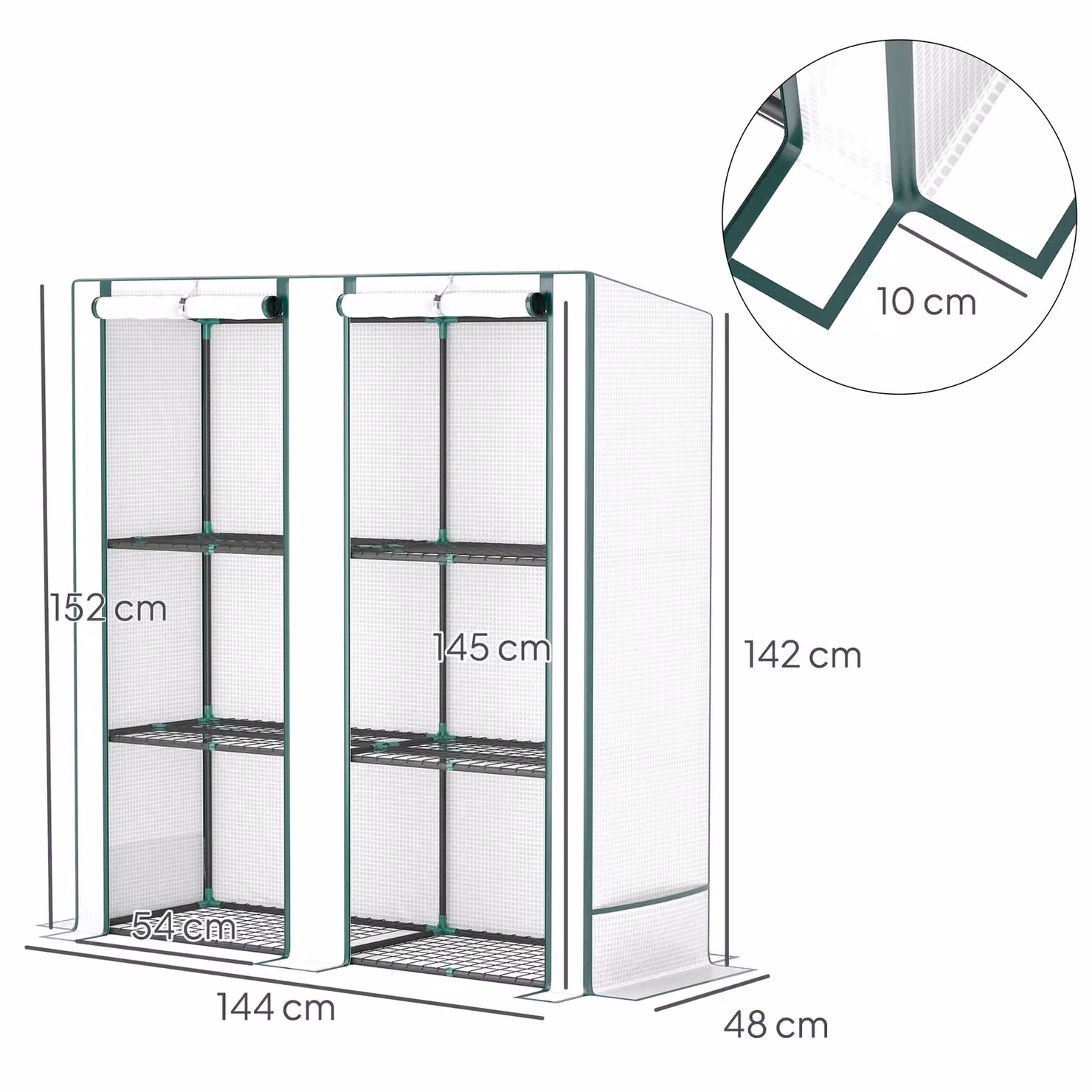OUTSUNNY 3 Tier White Lean-to Mini Greenhouse with Green Hemmed Edging, H 152 x W 144 x D 48 cm – 3