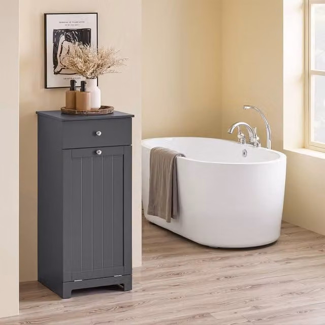 SoBuy Modern Bathroom Storage Cabinet with Laundry Basket and Removable Hamper in Dark Grey, Height: 90 cm