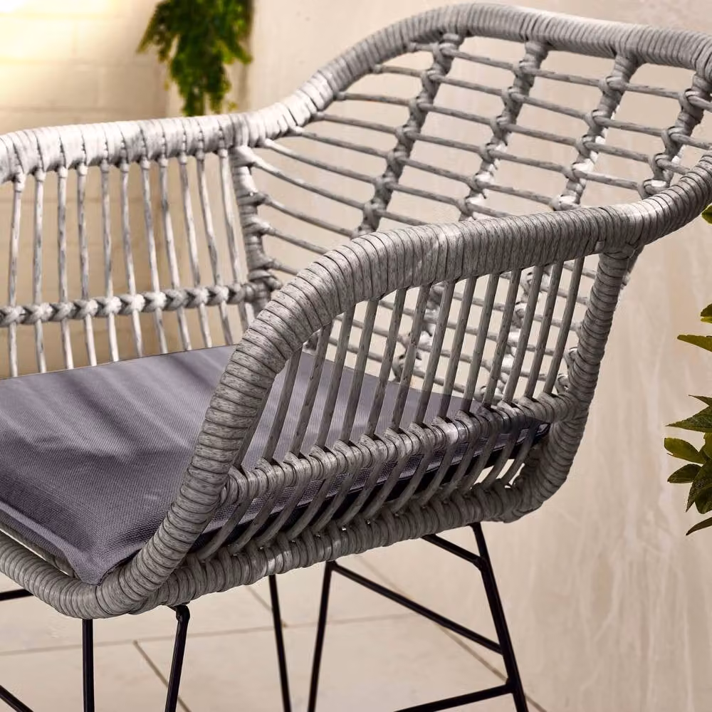 FurnitureboxUK Belize Grey Rattan 2 Seat Outdoor Garden Bistro Set with Glass Top and Black Metal Hairpin Legs – 2
