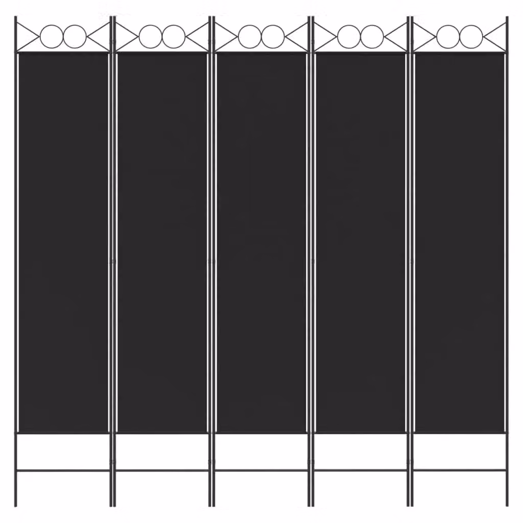 Berkfield Home 5-Panel Fabric Room Divider in Black, H 200 cm x W 200 cm – 3
