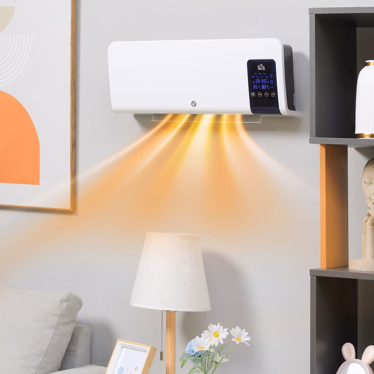 HOMCOM White Wall Mounted Ceramic Fan Heater, 2000W with Remote Control, Timer and Overheat Protection – 2