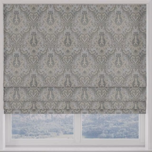 Tegola Made to Measure Blackout Floral Roman Blind in Duckegg Blue