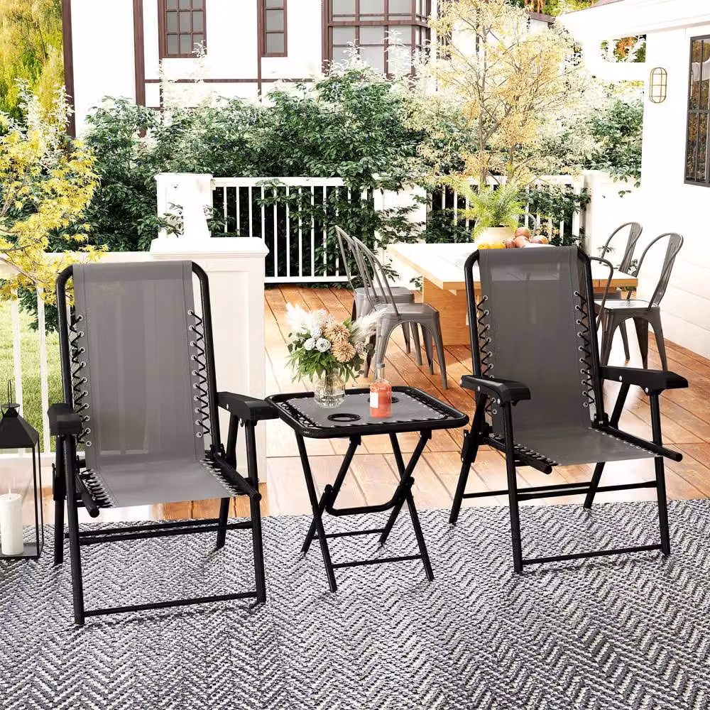 STILVORA Garden Bistro Set with Folding Mesh Seats in Matt Dark Grey – 2
