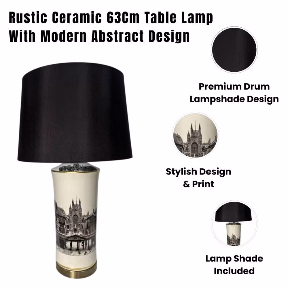 Havendro Modern Ceramic Table Lamp with Black Fabric Drum Shade – 3