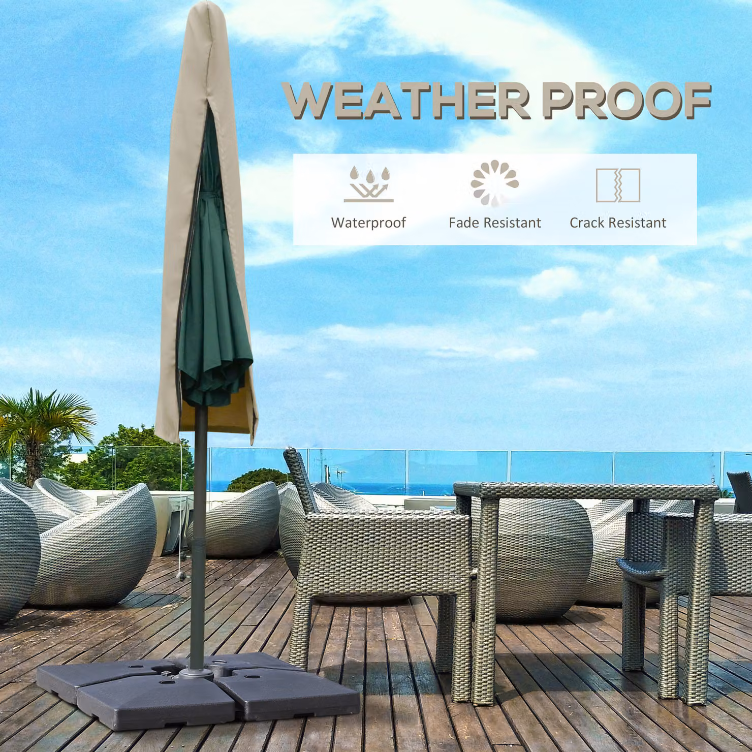 Outsunny Beige Weatherproof Cantilever Umbrella Cover with Rod and Zipper, W/D/H: 160 x 60 x 160 cm – 3