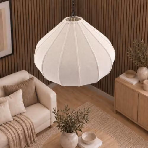CGC Lighting Libby Bell Linen Fabric Hanging Ceiling Lampshade in Oatmeal with 50 cm Diameter