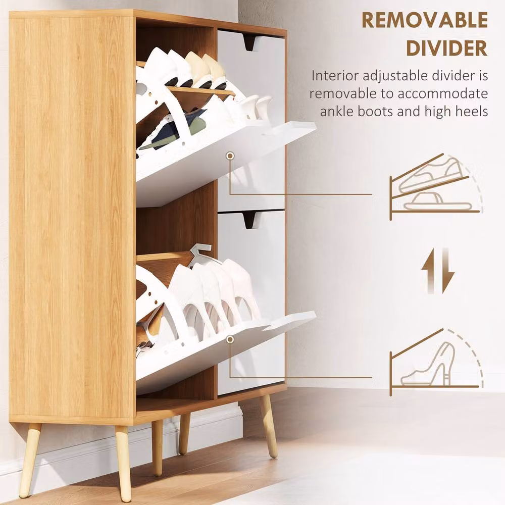 ERGOVEXA Scandinavian Style Freestanding Shoe Storage Cabinet with 8 Tilting Compartments in Brown and White – 5
