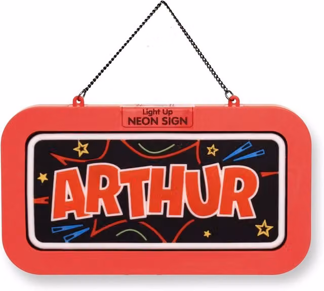 History & Heraldry Arthur Pre-personalised Light-Up Neon Bedroom Sign in Black and Multicolour