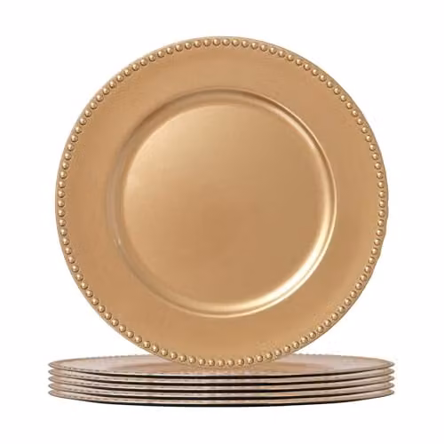 Argon Tableware Gold Melamine Bead Design Charger Plates, Pack of 6, Diameter: 33 cm