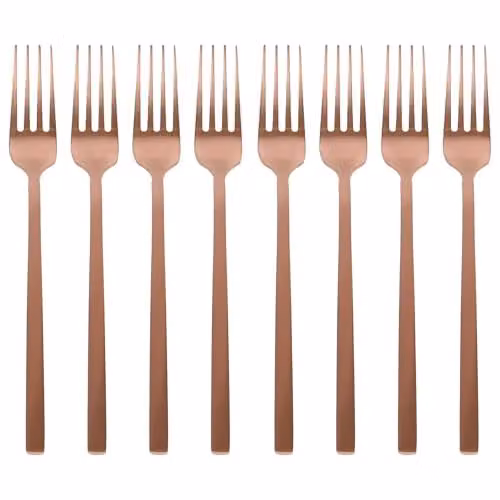 Argon Tableware Copper Coated Stainless Steel Dinner Forks, Pack of 8