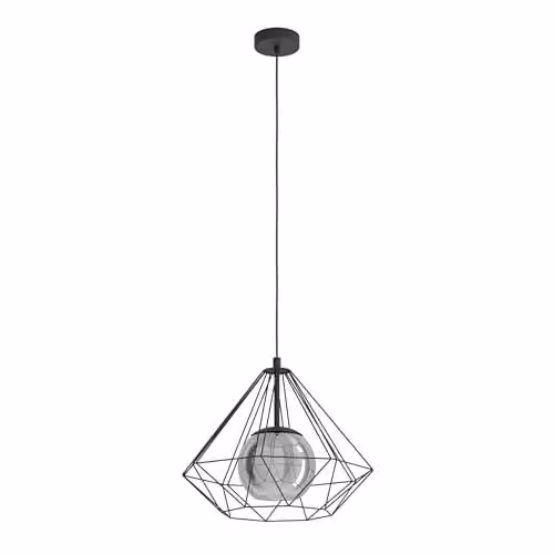 Eglo Vernham Industrial Sphere Pendant Light in Black and Transparent Glass – 1