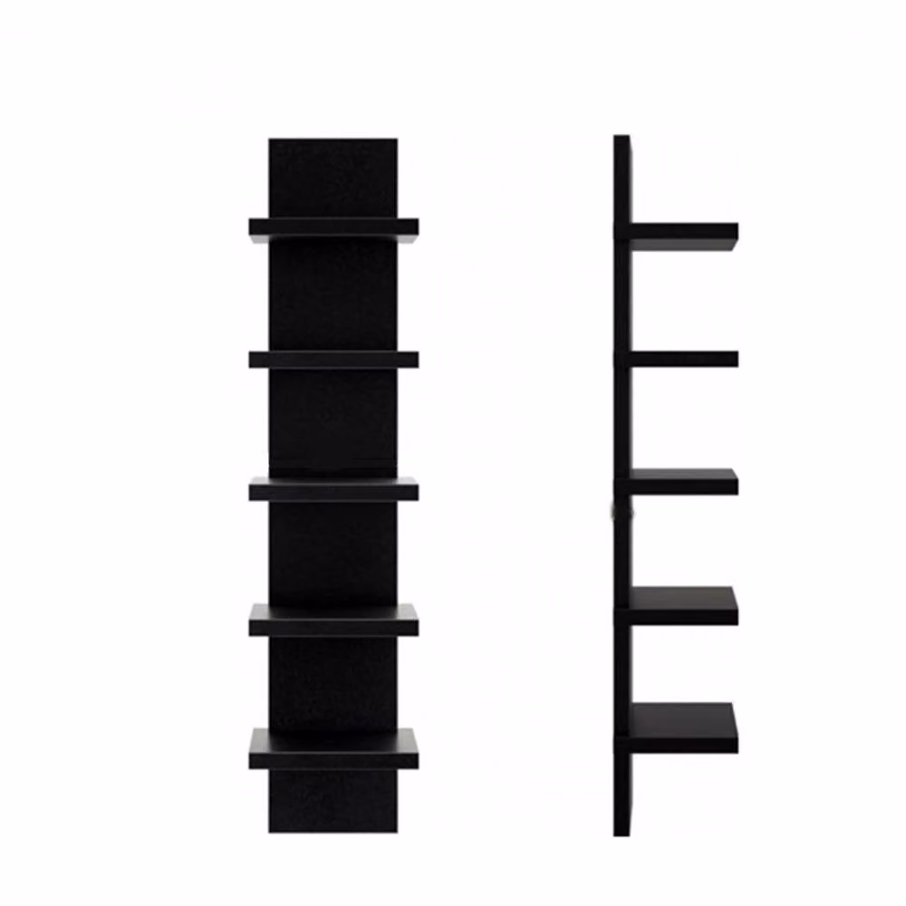 Ventryn Black 5 Tier Vertical Wall Mounted Floating Storage Shelves with Back Panel – 3