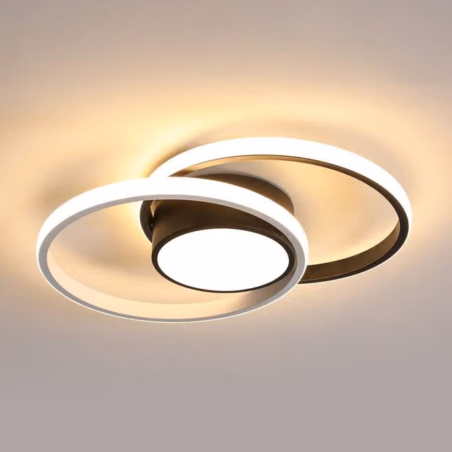 Pheashine Modern Double Round LED Ceiling Light in White or Black, 42W