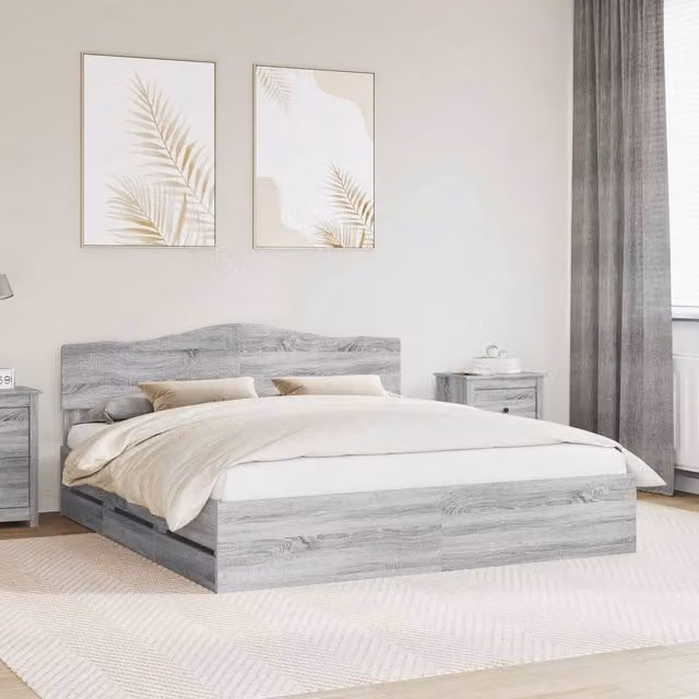 Berkfield Home Modern Bed Frame with Drawers in Grey Sonoma, Engineered Wood, W/D/H: 180 x 200 cm