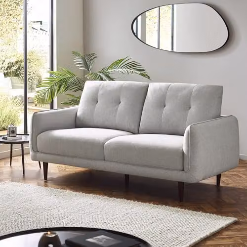 Julian Bowen Remy 3 Seater Upholstered Mid-Century Fabric Sofa in Grey, W186 x D86 cm – 1