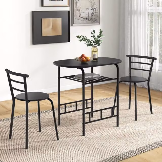 COSTWAY 3-Piece Modern Round Dining Table and Chairs Set in Black