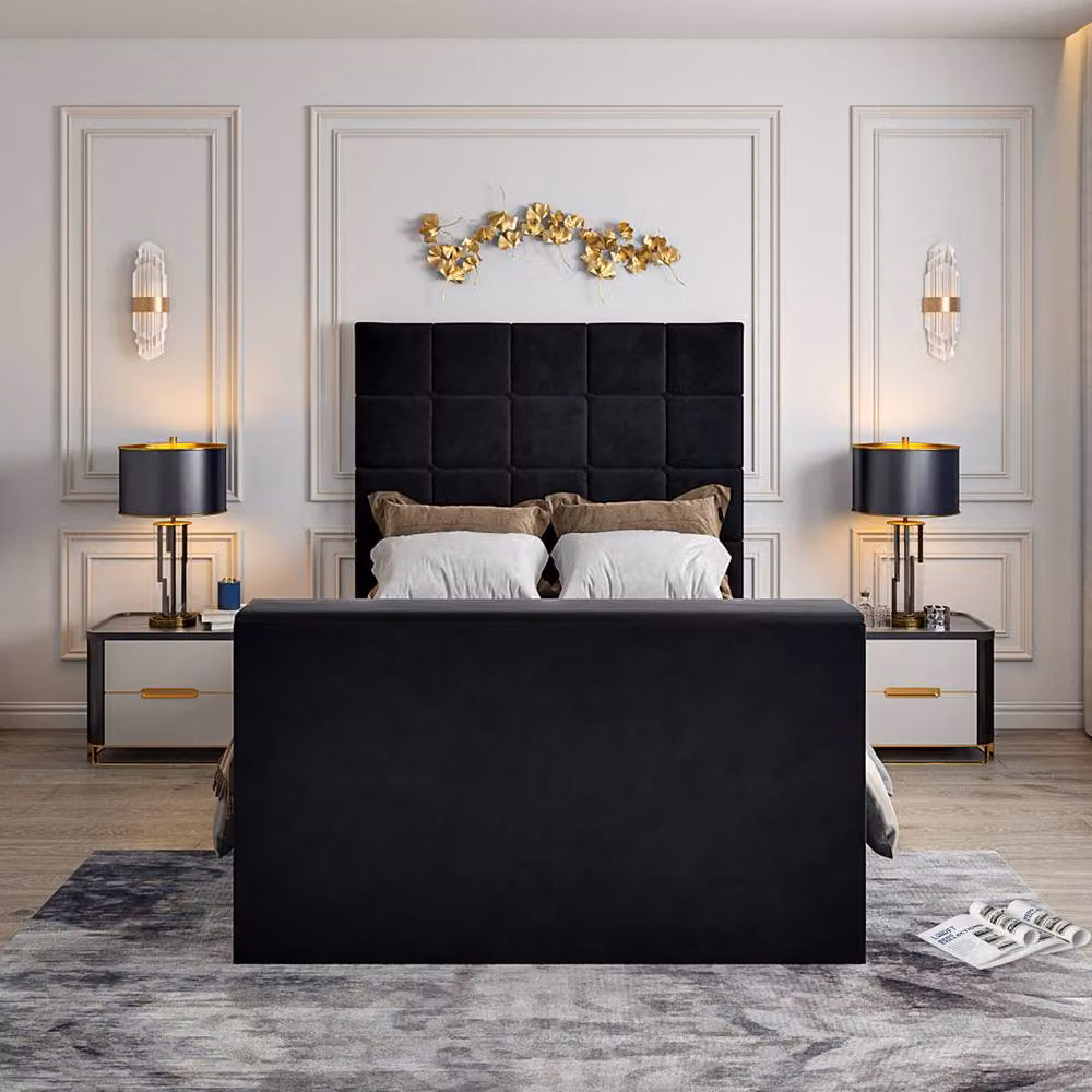 KDMD Woolverstone Black Velvet Upholstered Single TV Bed Frame – 6