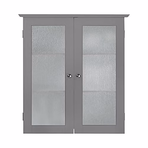 Teamson Home Connor Modern Wall Mounted Bathroom Cabinet with 2 Glass Doors and Internal Shelves, Grey – 2