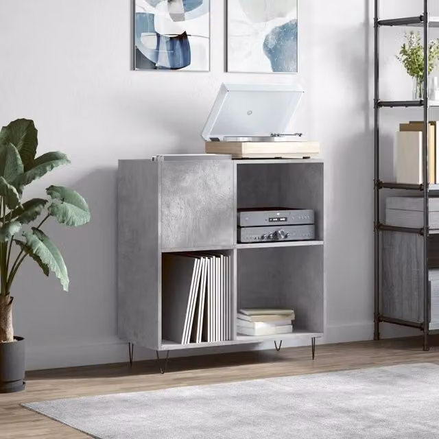 Berkfield Home Record Cabinet in Concrete Grey, W: 84.5 cm, D: 38 cm, H: 89 cm – 1