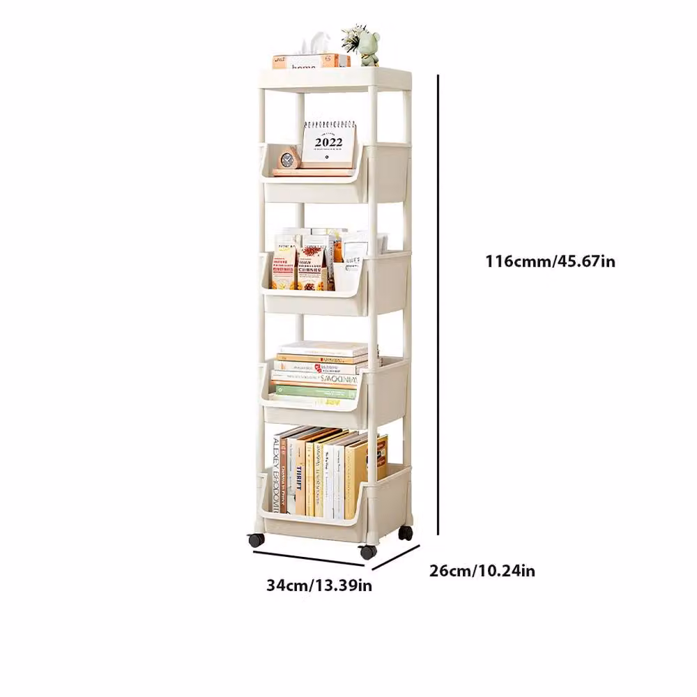 VOGREX 5 Tier White Rolling Storage Trolley Cart with Wheels H 116 x W 34 x D 26 cm – 1