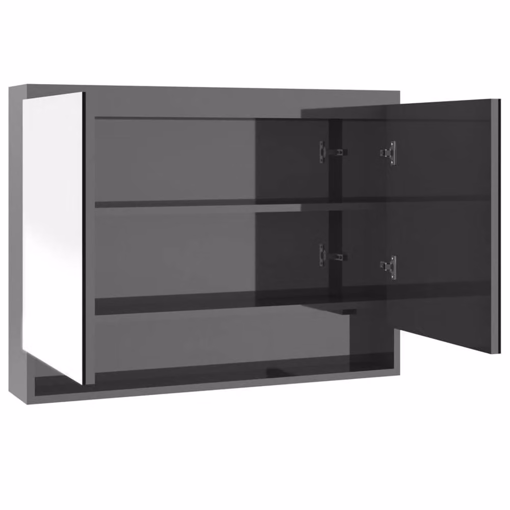 Berkfield Home Modern Glossy Grey Bathroom Mirror Cabinet with Glass Doors, W/D/H: 80 x 15 x 60 cm – 2