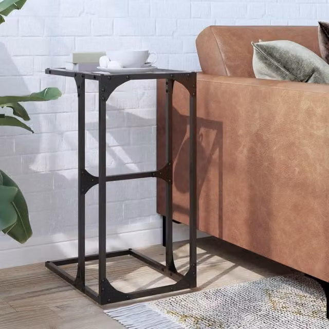 Berkfield Home Industrial Side Table with Transparent Glass and Brown Steel, W/D/H: 40 x 30 x 61.5 cm – 1