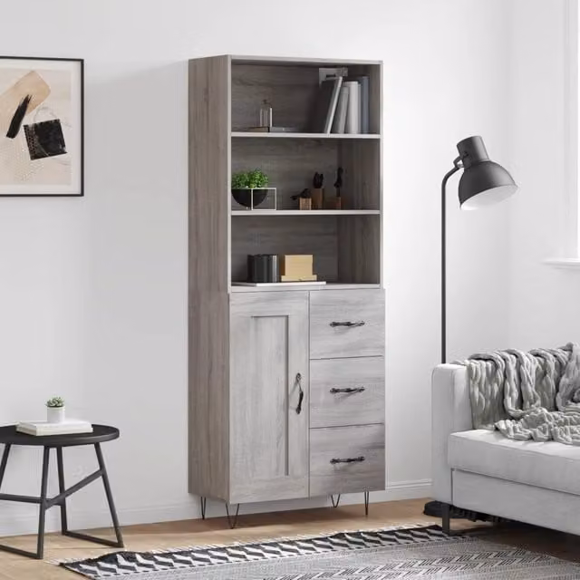 Berkfield Home Grey Sonoma Highboard in Engineered Wood, W/D/H: 69.5 x 34 x 180 cm – 1