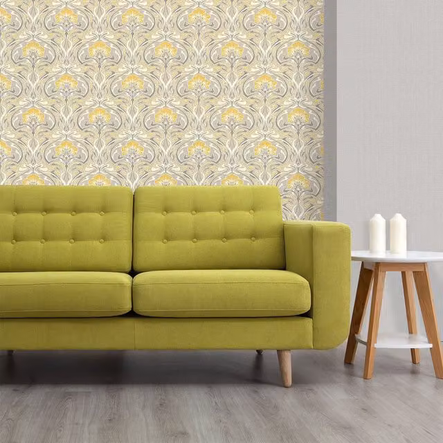 Crown Wallcoverings Retro Botanical Floral Wallpaper in Multicolour and Yellow