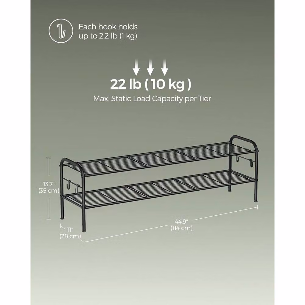 The Bazaarist 2 Tier Metal Entryway Shoe Rack with Adjustable Shelves in Matt Black – 3