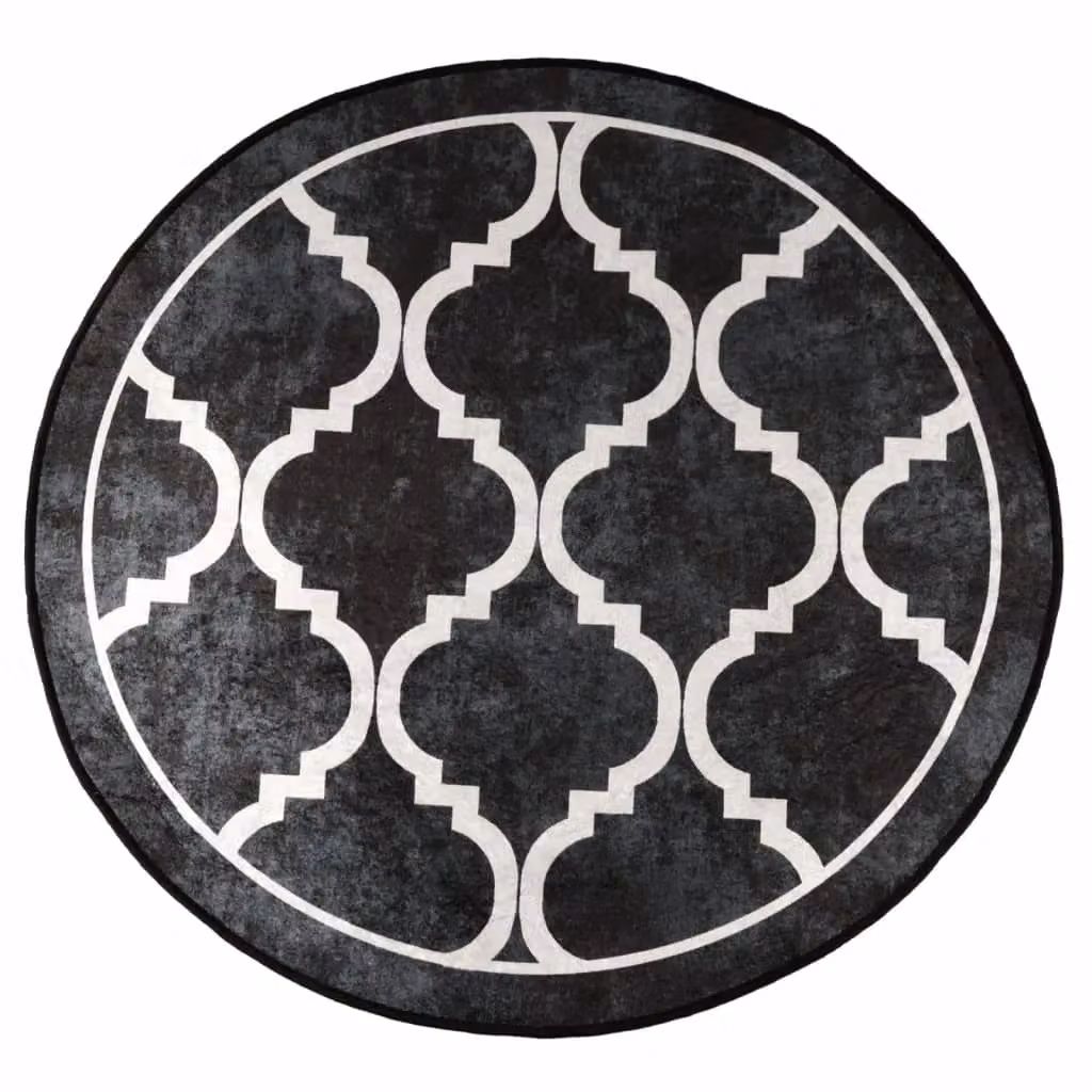 Berkfield Home Washable Round Anti Slip Rug in Black and White, Diameter: 100 cm – 1