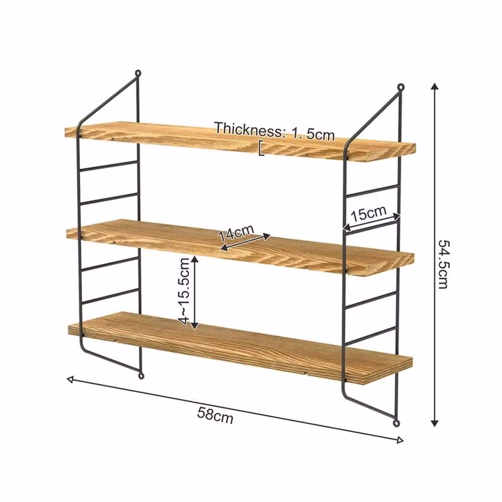 EONLION Industrial Wall Mounted Wooden Storage Shelf with Adjustable Shelves in Brown, W: 50 cm – 2