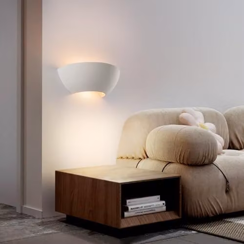Harper Living Ceramic Up & Down Wall Light with White Open Semi-Circle Shade, Length: 30 cm – 4