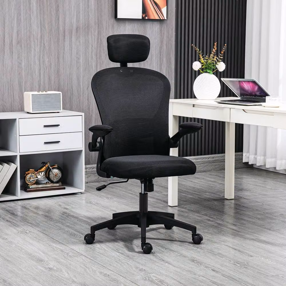 STILVORA Ergonomic Black Fabric Office Chair with Headrest and Armrests W/D/H: 62 x 64 x 120 cm – 2