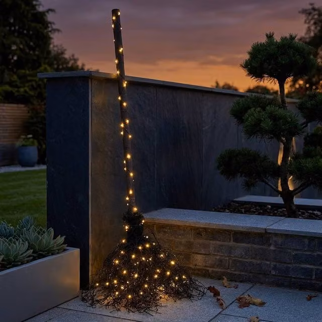 Garden Greatness Whimsical LED Witches Broom Decoration in Black