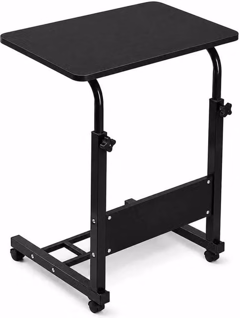 FORGEVIO Height Adjustable Laptop Desk with Black Metal Sled Base and Black MDF Laminate Top – 1