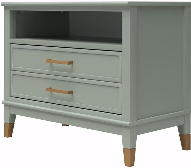 Westerleigh Modern Wide Nightstand in Green and Gold