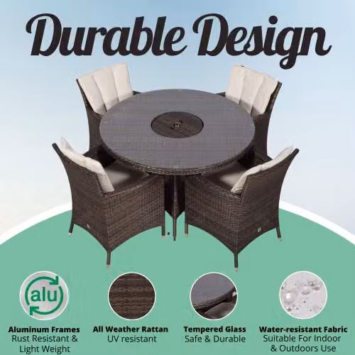 Thats Furniture Savannah 4 Seater Round Rattan Garden Dining Set with Ice Bucket Cooler in Brown and Grey, Diameter: 120 cm – 2