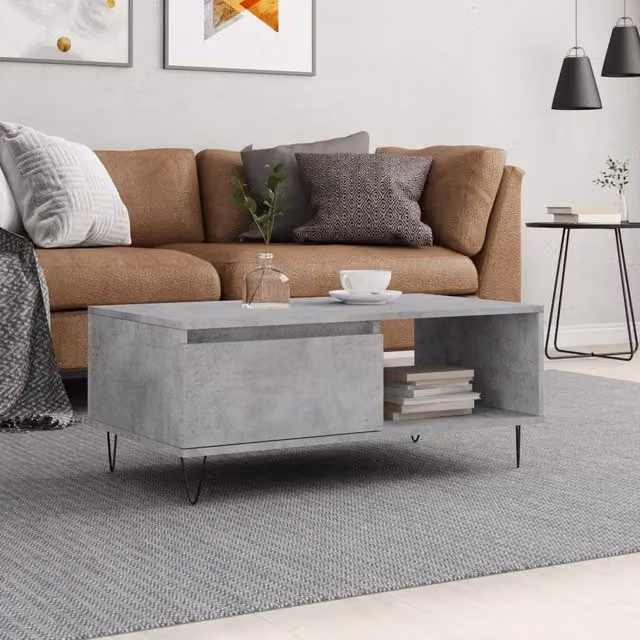 Berkfield Home Modern Rectangular Coffee Table in Grey Composite Wood, W: 90 cm, D: 50 cm, H: 36.5 cm – 1