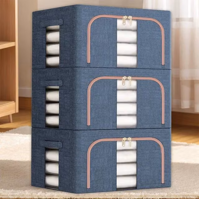 SPETLEK 3-Piece Set of Large Foldable Storage Boxes in Dark Blue