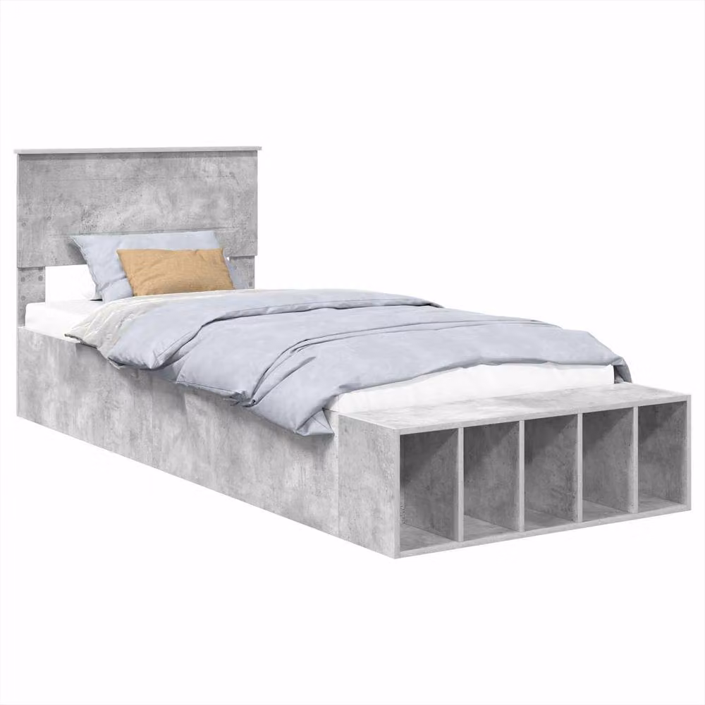 Berkfield Home Modern Bed Frame with Bedside Shelf in Concrete Grey, Engineered Wood, W/D/H: 90 x 200 cm – 2