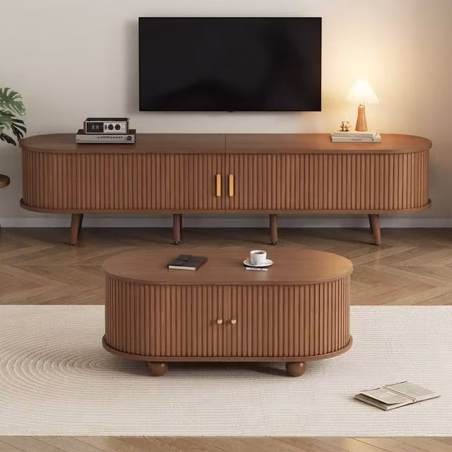 Rolipo Dark Walnut TV Stand and Coffee Table Set for 70 Inch TVs in Brown