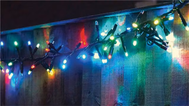 Xmas Haus Colour Changing LED Cluster Lights, 250 LED, 5m, Black Rubber, IP65, Multicolour
