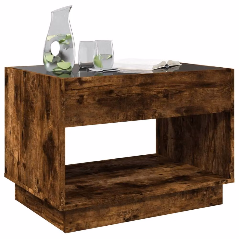 Berkfield Home Infinity LED Coffee Table in Smoked Oak Brown, W/D/H: 70 x 50 x 50 cm – 3