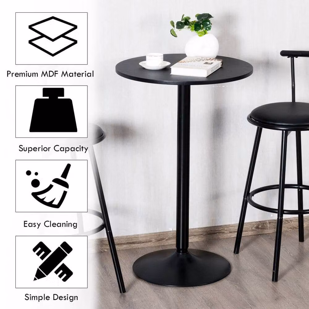 Costway Round Bar Table in Black Matt Finish for Kitchen, Living Room or Balcony – 3