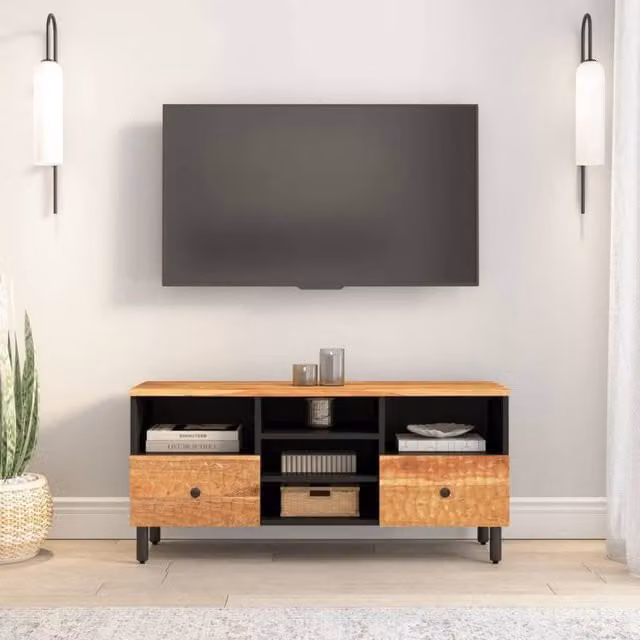 Berkfield Home Industrial TV Cabinet in Brown Solid Acacia Wood, W/D/H: 100 x 33 x 46 cm – 1