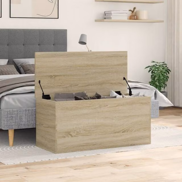 Berkfield Home Sonoma Oak Storage Box in Light Tan Beige, W/D/H: 100 x 42 x 46 cm